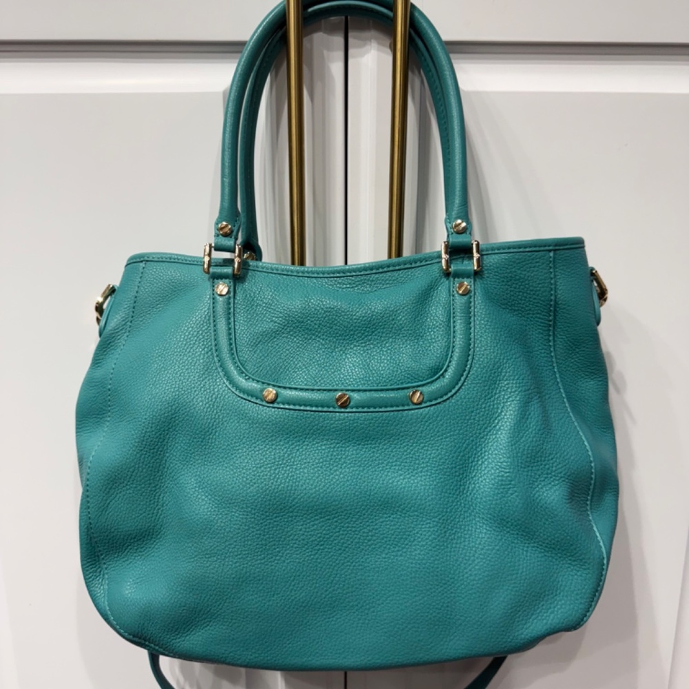 Authentic leather turquoise Tory Burch handbag with strap - Picture 2 of 9